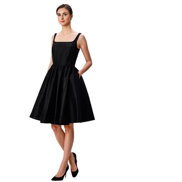 EShakti Corset Style Dupioni Dress sz M black wedding guest - Picture 1 of 9